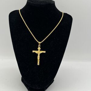 GOLD Tone  INRI CRUCIFIX Cross on 24” Palma CHAIN Christian Jesus Catholic